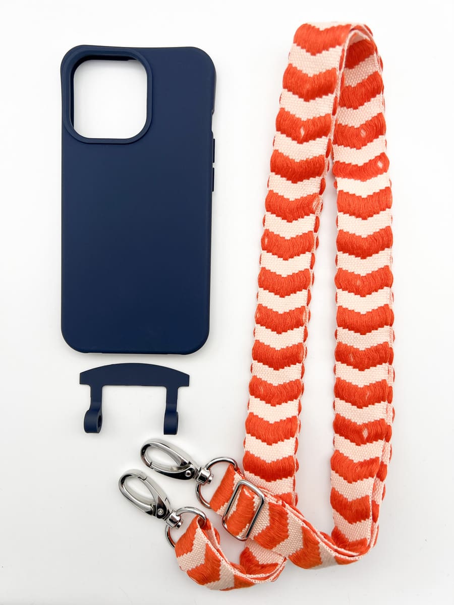 Set Handykette ARROW ORANGE mit Hülle NAVY für iPhone