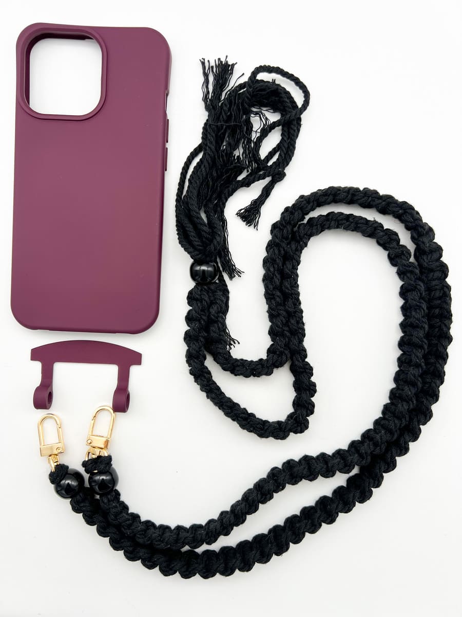 Set Handykette BOHO BLACK mit Hülle BERRY für iPhone