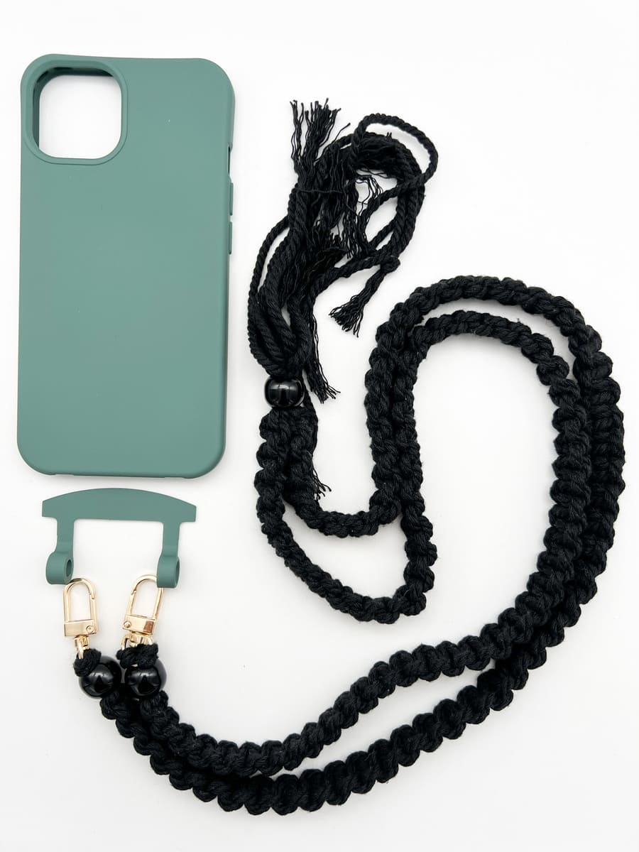 Set Handykette BOHO BLACK mit Hülle OCEAN für iPhone