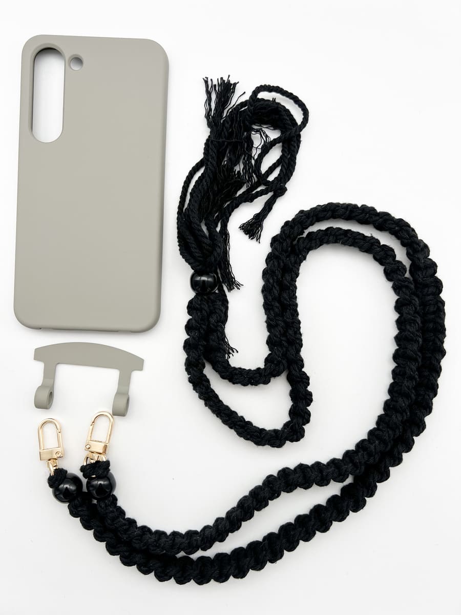 Set Handykette BOHO BLACK mit Hülle STONE für Samsung