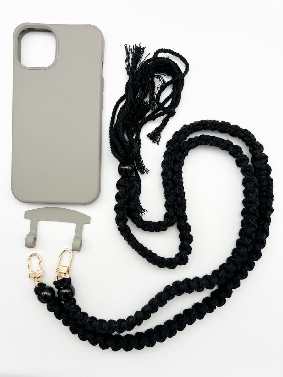 Set Handykette BOHO BLACK mit Hülle STONE für iPhone