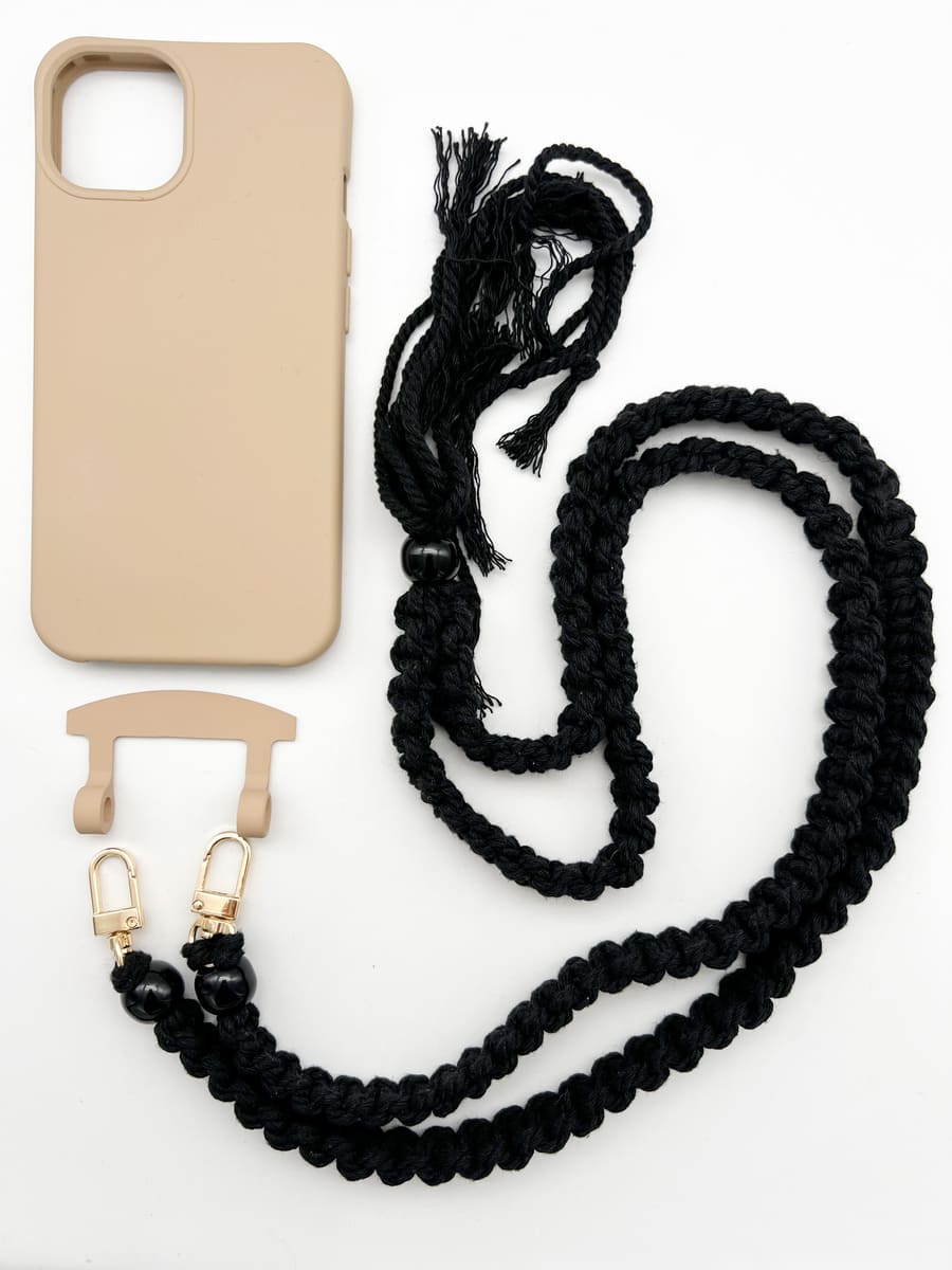Set Handykette BOHO BLACK mit Hülle TOFFEE für iPhone
