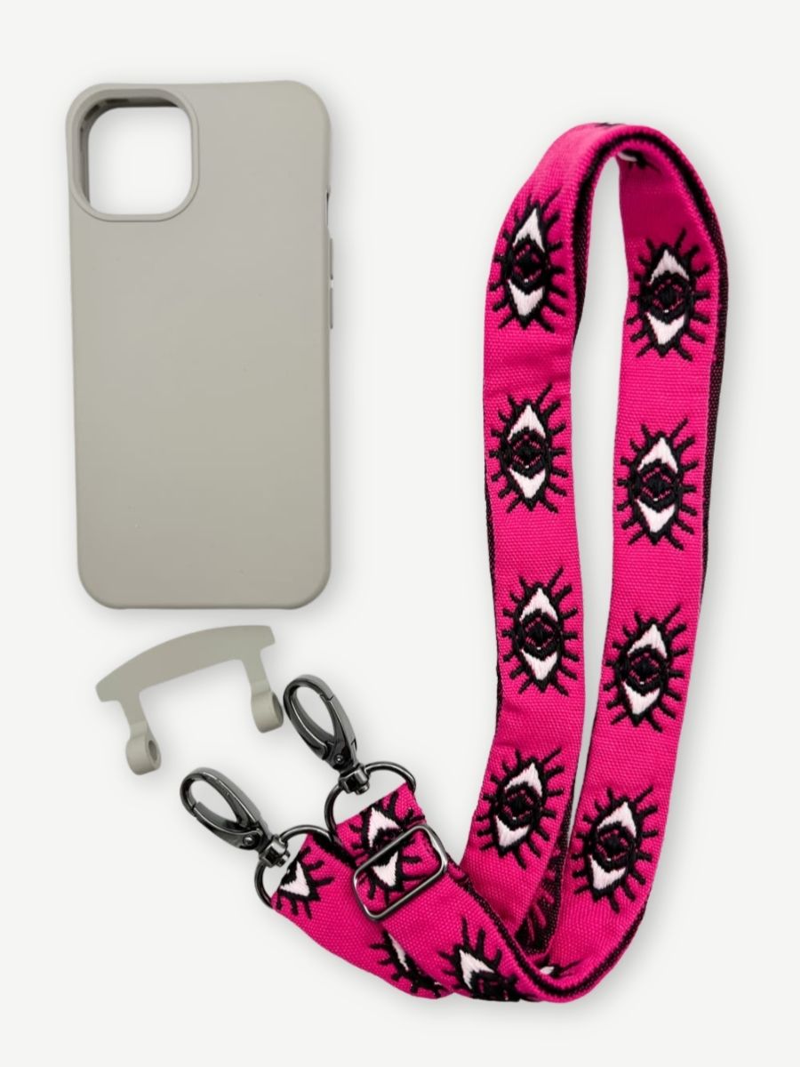 Set Handykette EYES PINK mit Hülle STONE für iPhone