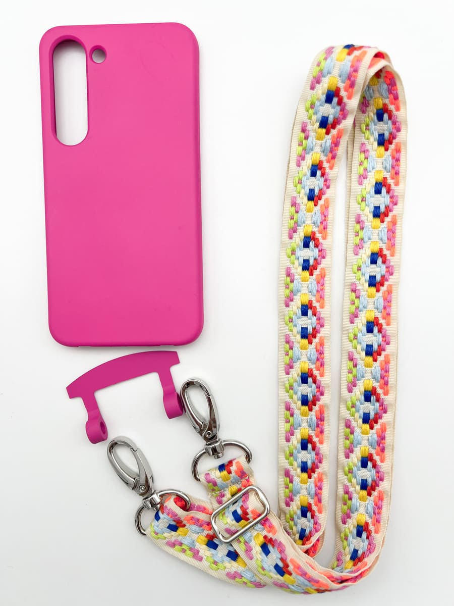 Set Handykette FLEUR NEON mit Hülle HOT PINK für Samsung