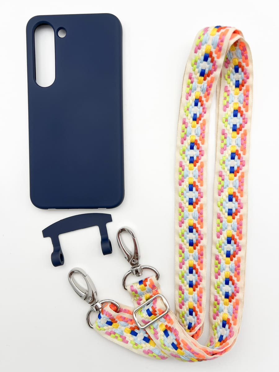 Set Handykette FLEUR NEON mit Hülle NAVY für Samsung