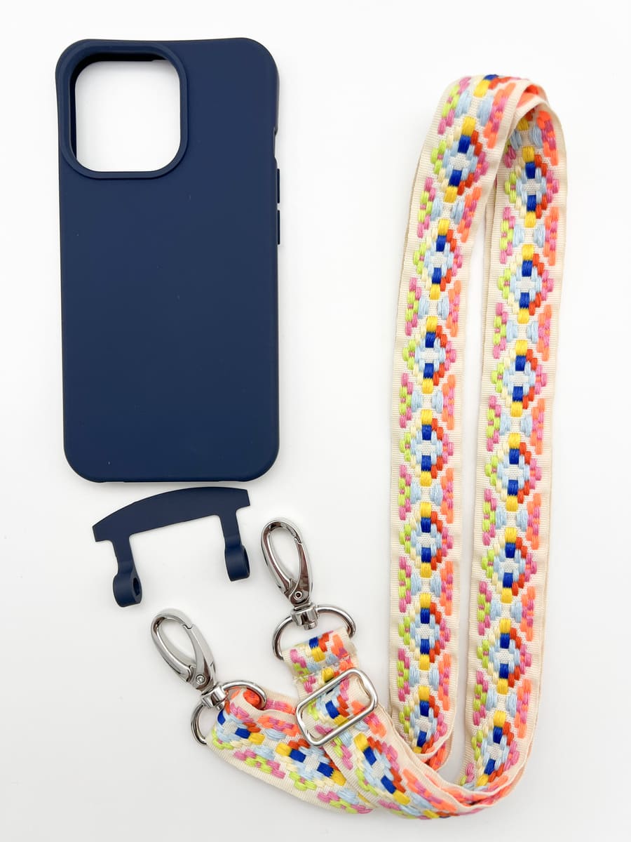 Set Handykette FLEUR NEON mit Hülle NAVY für iPhone