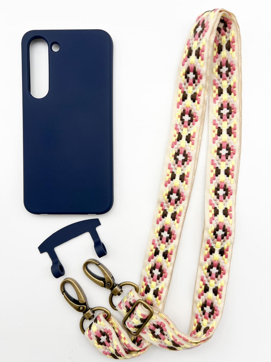 Set Handykette FLEUR ROSE mit Hülle NAVY für Samsung