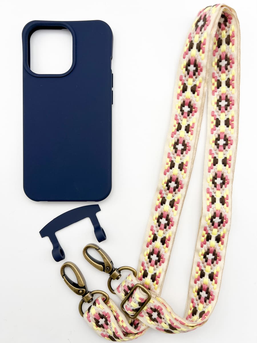 Set Handykette FLEUR ROSE mit Hülle NAVY für iPhone