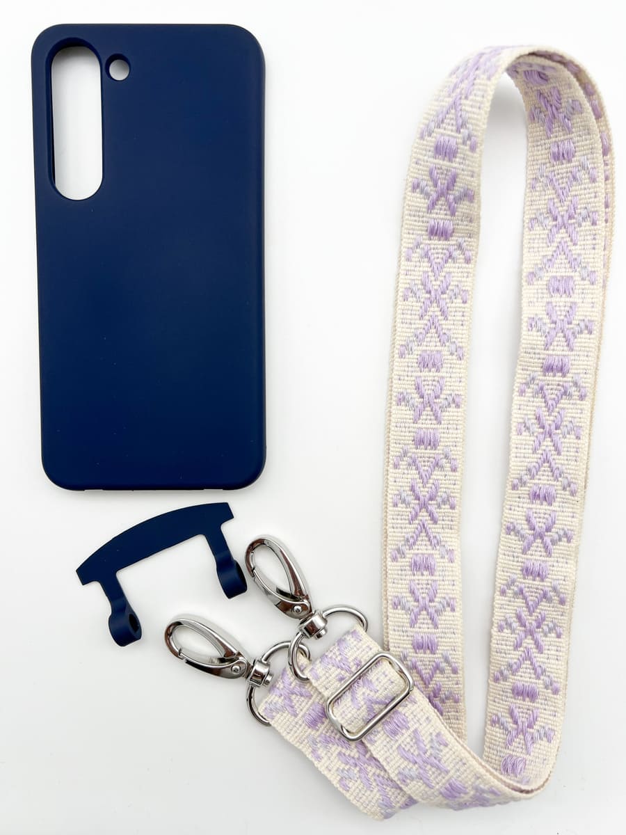 Set Handykette FLOWERS PURPLE mit Hülle NAVY für Samsung