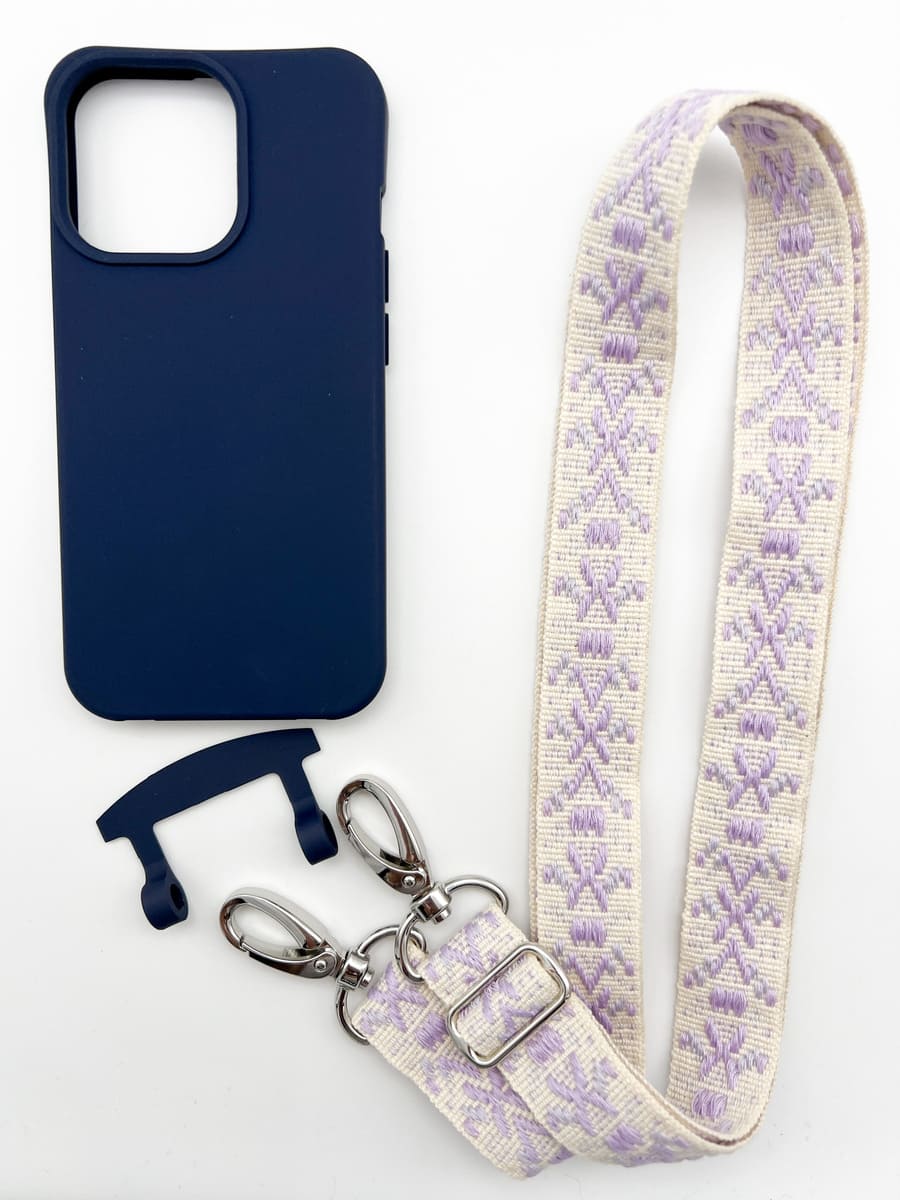 Set Handykette FLOWERS PURPLE mit Hülle NAVY für iPhone