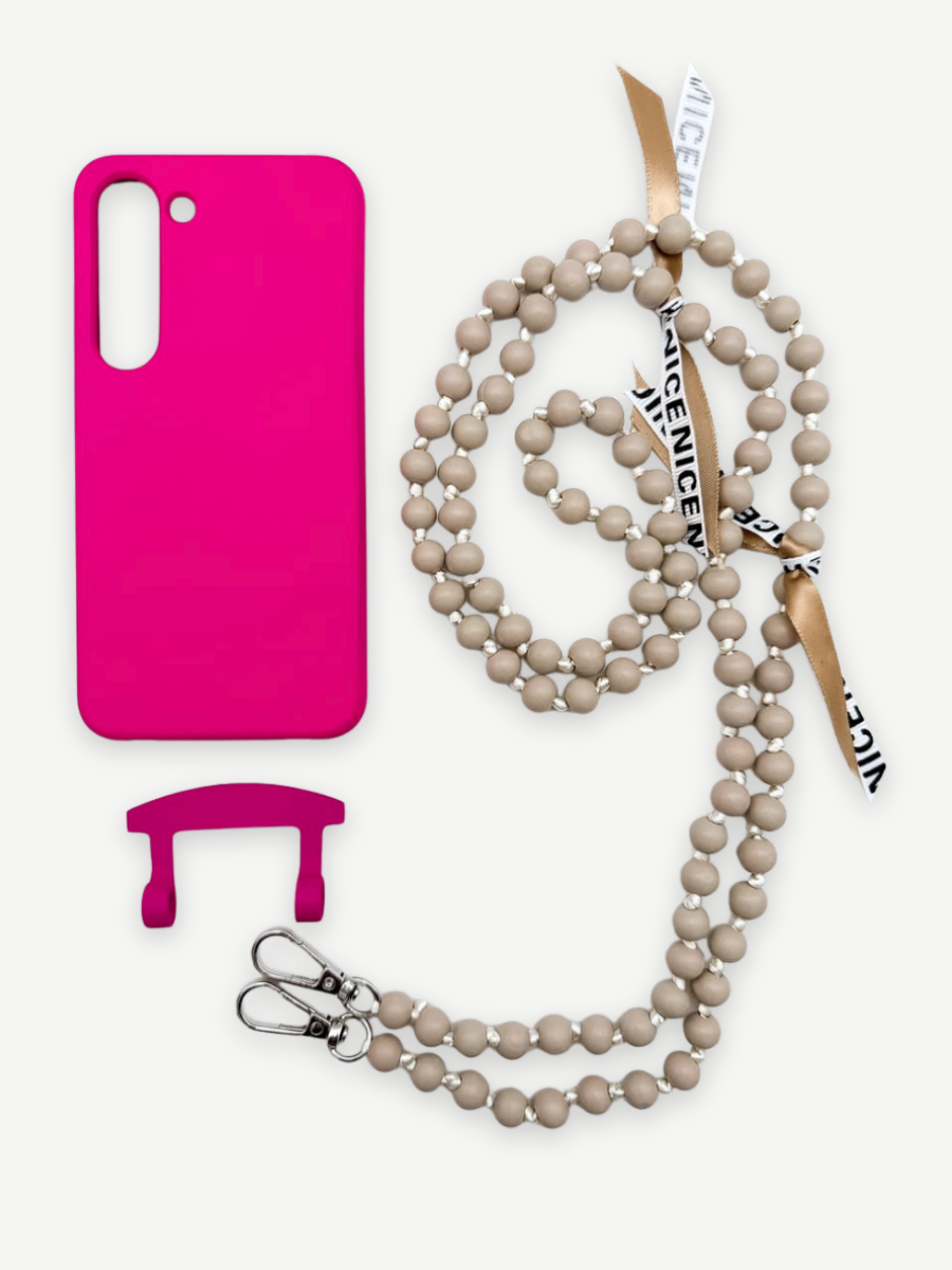 Set Handykette IBIZA BEIGE mit Hülle HOT PINK für Samsung