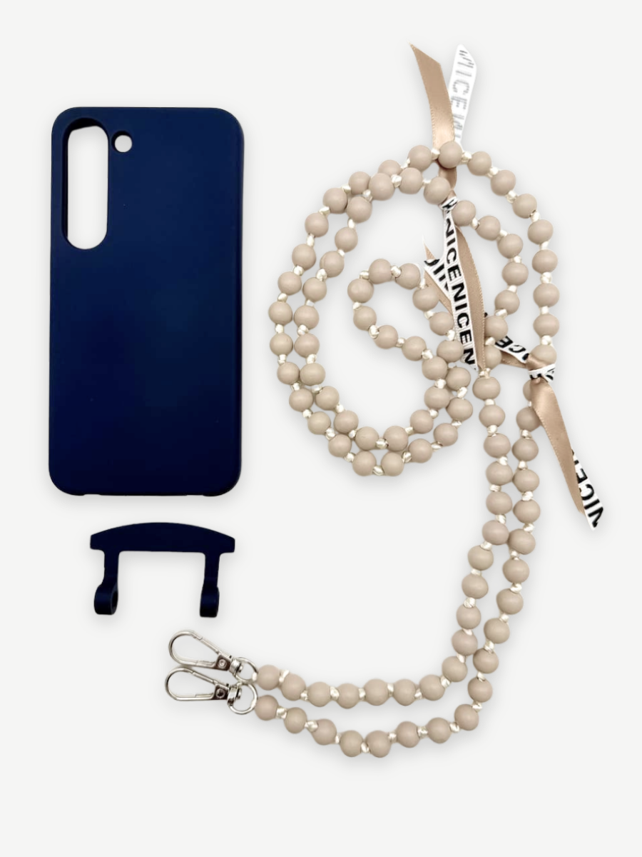 Set Handykette IBIZA BEIGE mit Hülle NAVY für Samsung