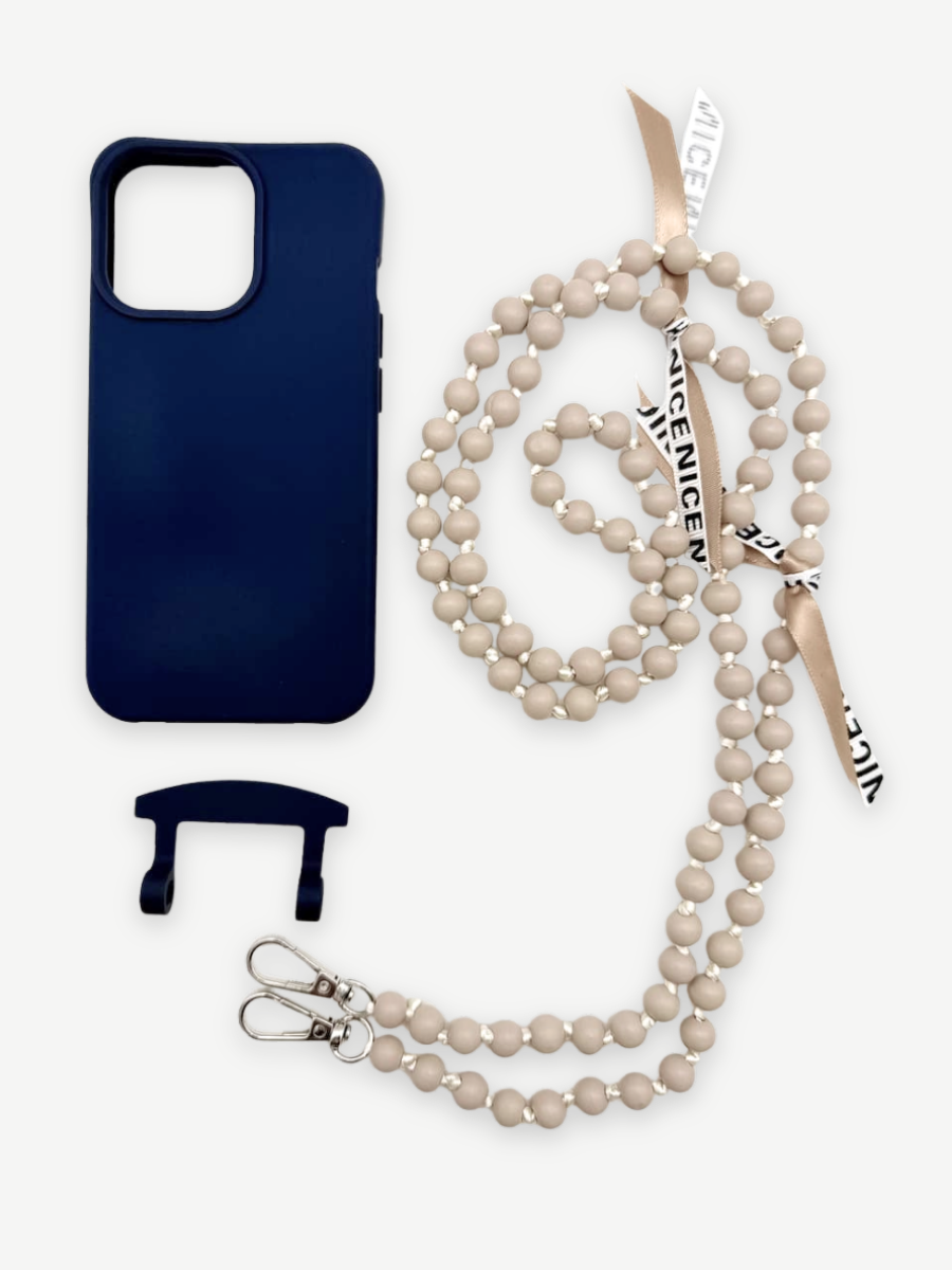 Set Handykette IBIZA BEIGE mit Hülle NAVY für iPhone