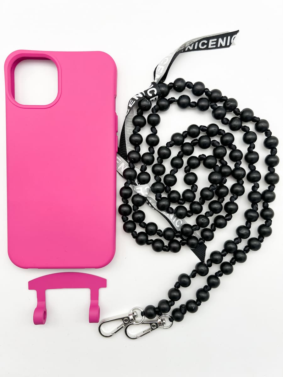 Set Handykette IBIZA BLACK mit Hülle HOT PINK für iPhone