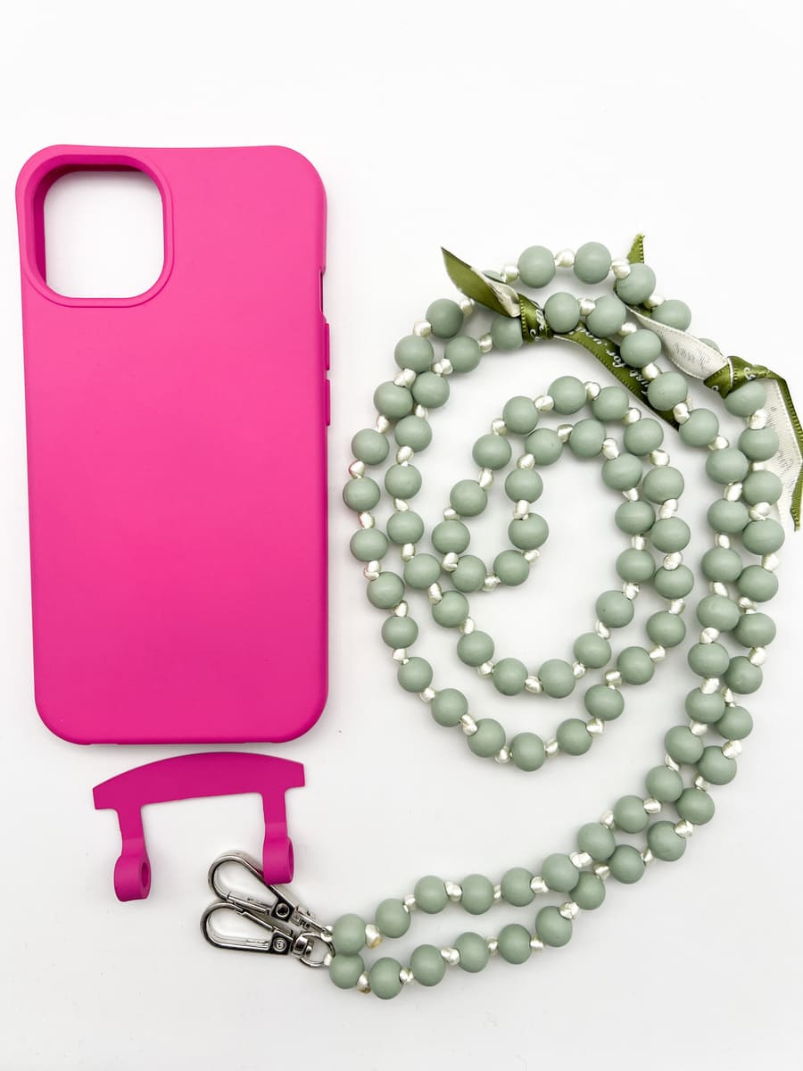 Set Handykette IBIZA GREEN mit Hülle HOT PINK für iPhone