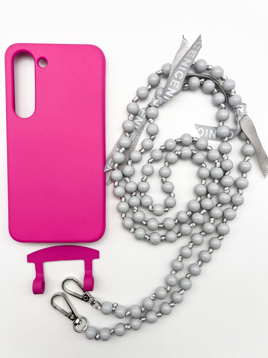 Set Handykette IBIZA GREY mit Hülle HOT PINK für Samsung