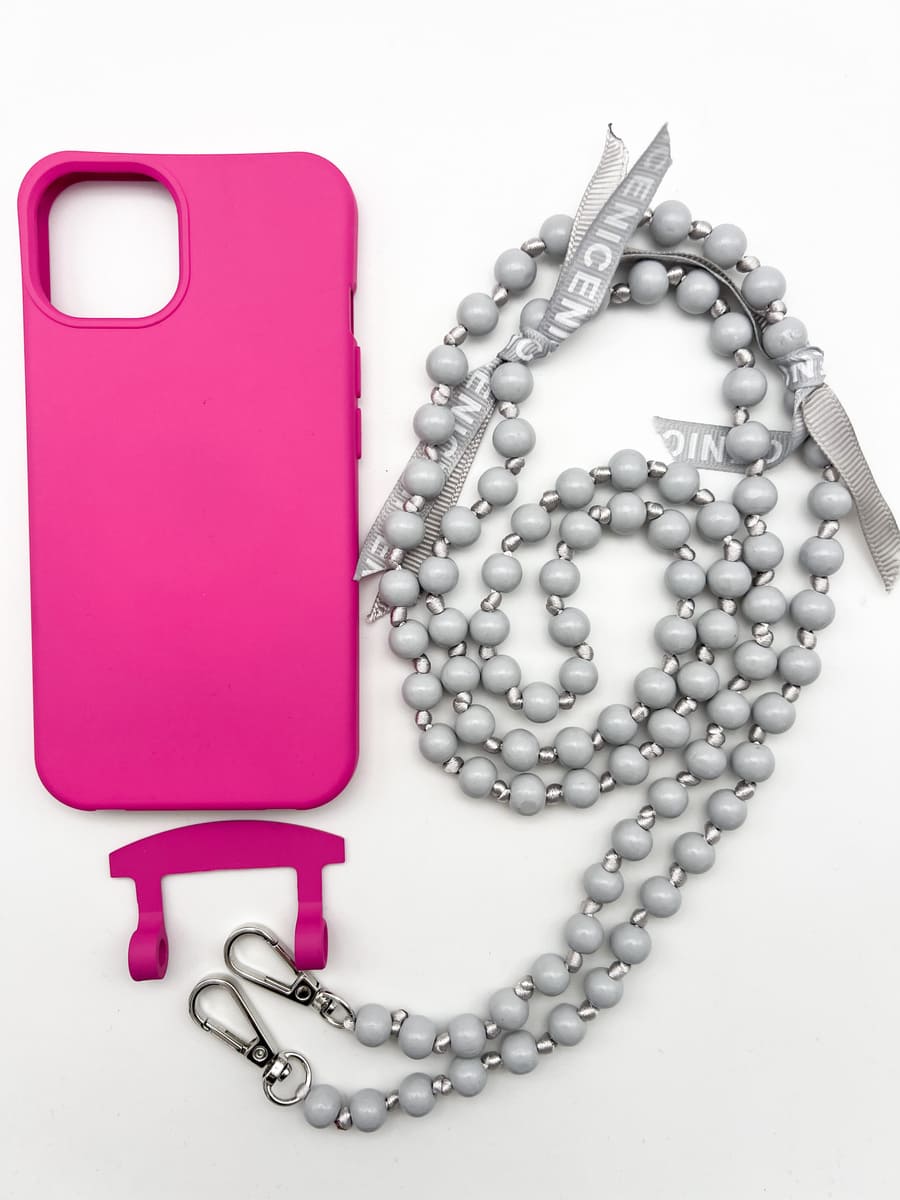 Set Handykette IBIZA GREY mit Hülle HOT PINK für iPhone