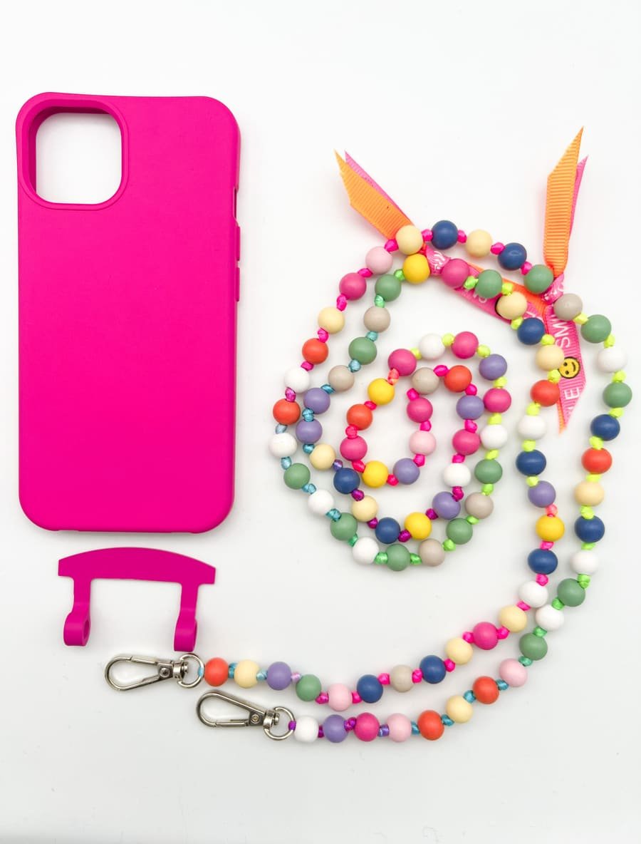 Set Handykette IBIZA bunt mit Hülle HOT PINK für iPhone