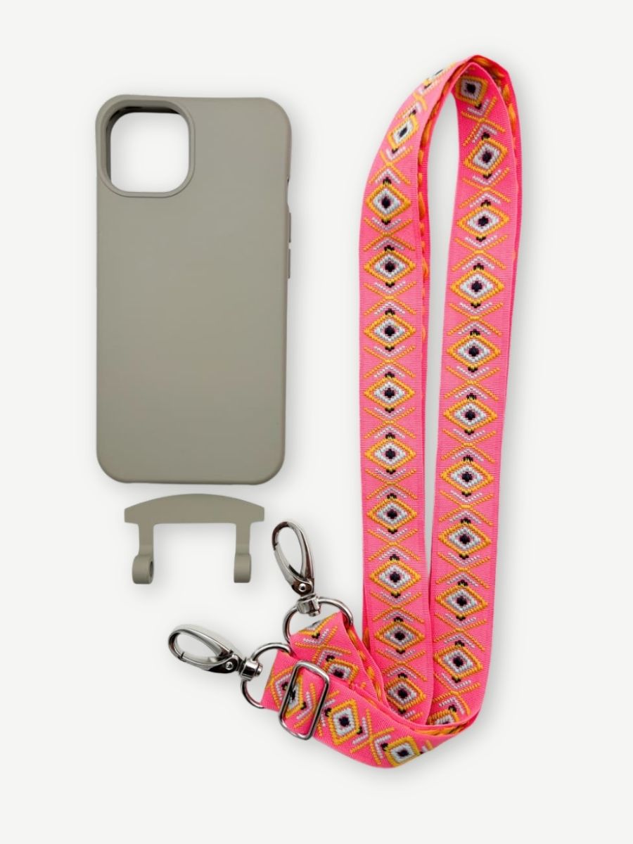 Set Handykette INCA PINK mit Hülle STONE für iPhone