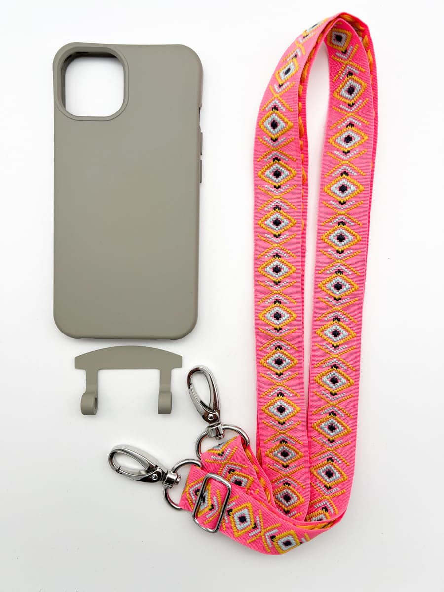 Set Handykette INCA PINK mit Hülle STONE für iPhone