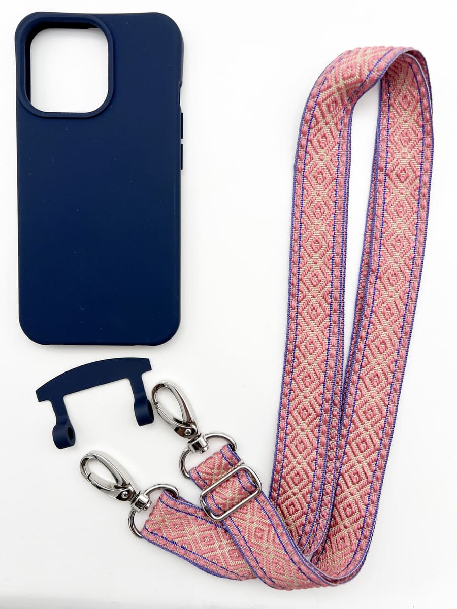 Set Handykette INCA ROSE mit Hülle NAVY für iPhone