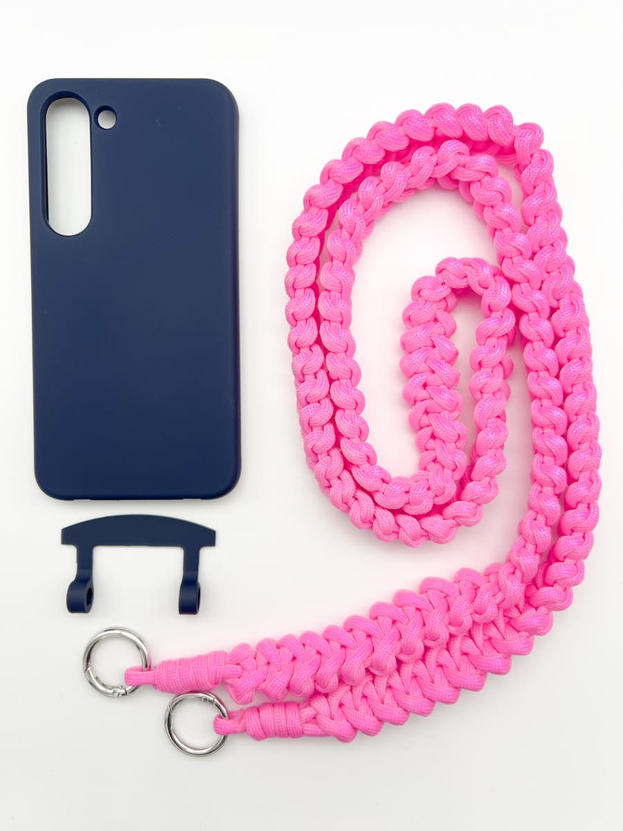 Set Handykette MARRAKESCH NEON PINK mit Hülle NAVY für Samsung