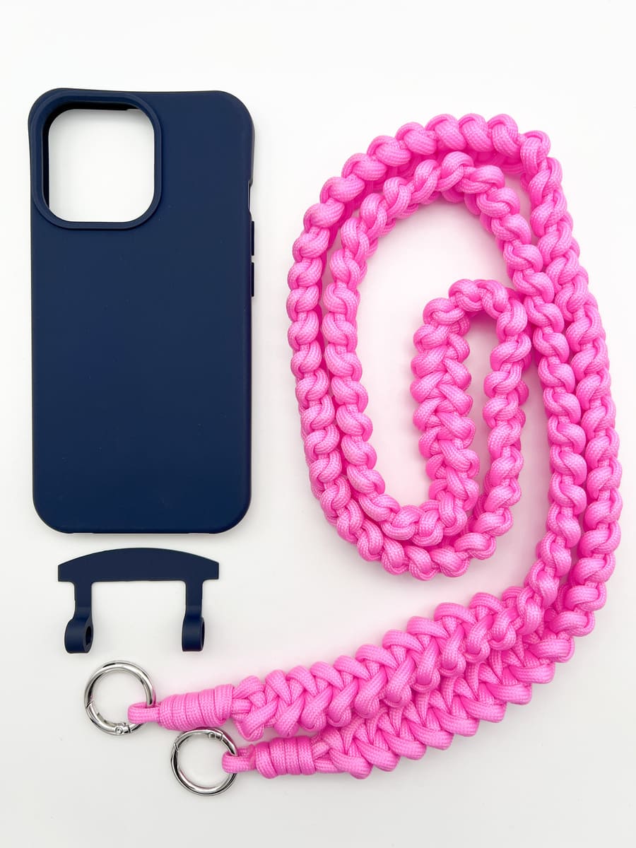 Set Handykette MARRAKESCH NEON PINK mit Hülle NAVY für iPhone