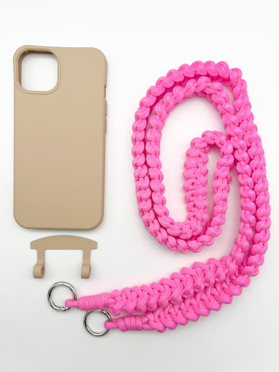 Set Handykette MARRAKESCH NEON PINK mit Hülle TOFFEE für iPhone