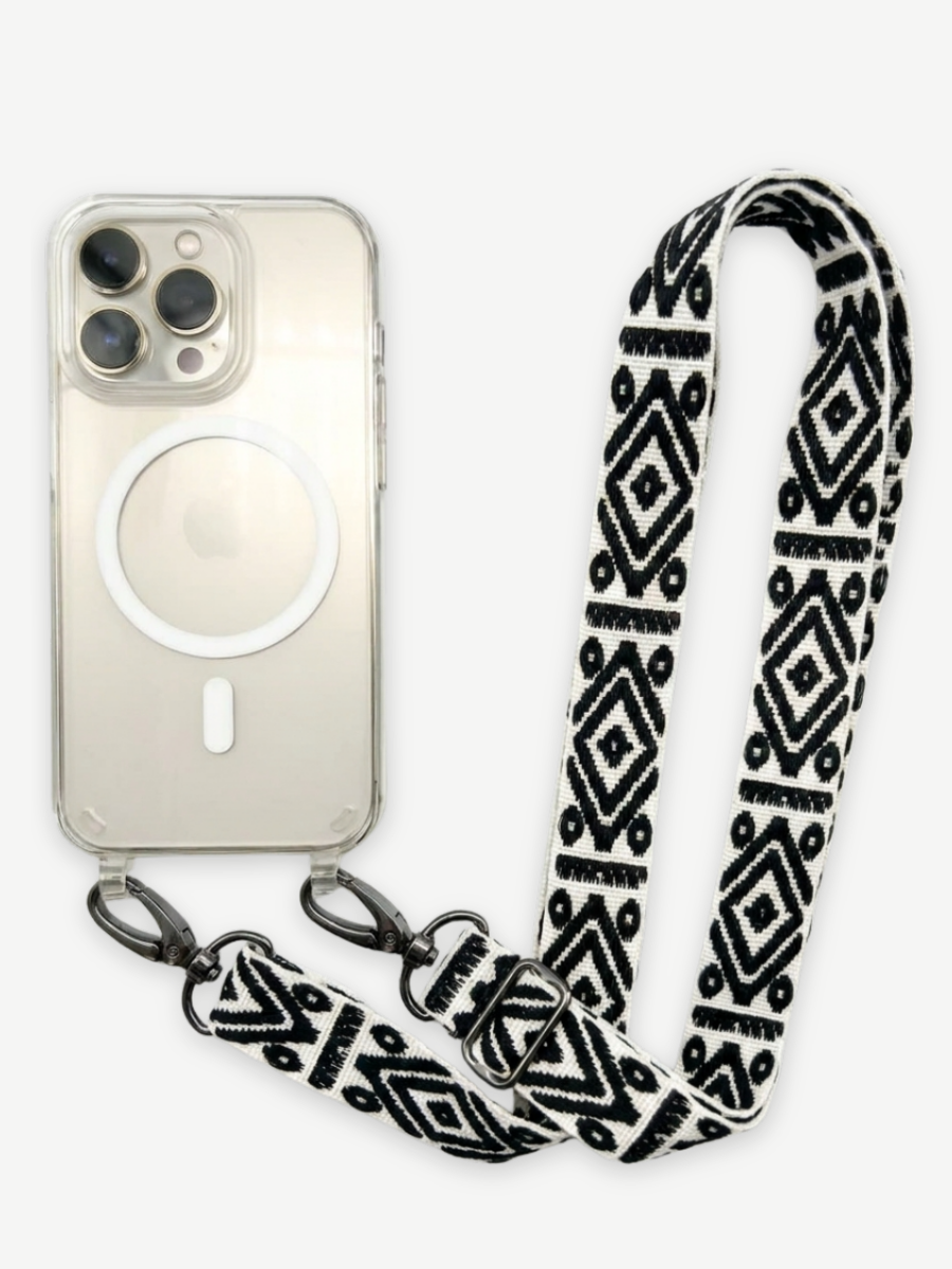 Set Handykette MAYA BLACK AND WHITE mit Hülle AIR transparent