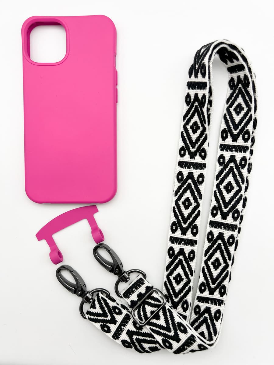 Set Handykette MAYA BLACK AND WHITE mit Hülle HOT PINK für iPhone