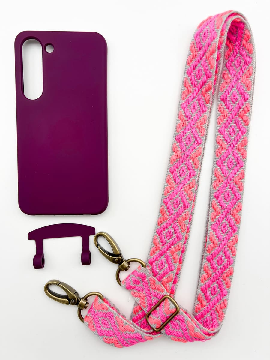 Set Handykette MAYA GRAU NEON mit Hülle BERRY für Samsung