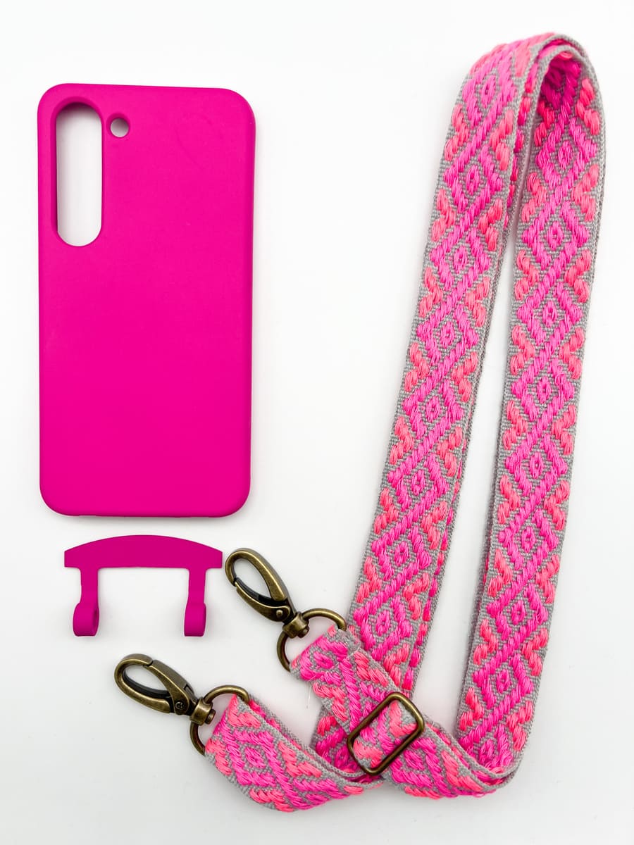 Set Handykette MAYA GRAU NEON mit Hülle HOT PINK für Samsung