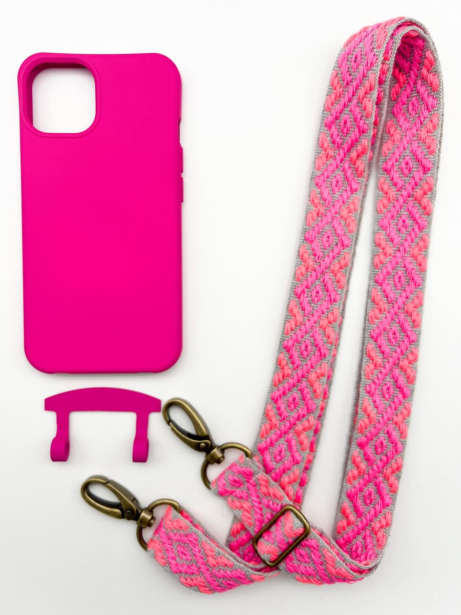 Set Handykette MAYA GRAU NEON mit Hülle HOT PINK für iPhone