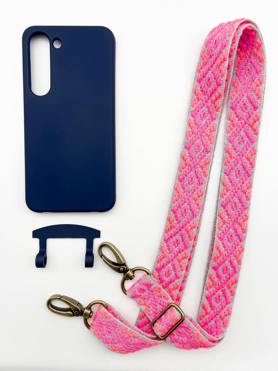 Set Handykette MAYA GRAU NEON mit Hülle NAVY für Samsung