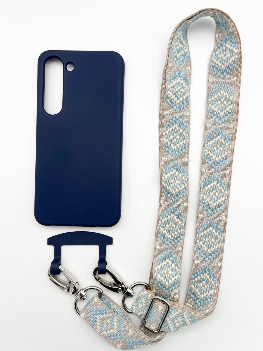 Set Handykette MAYA LIGHT BLUE mit Hülle NAVY für Samsung