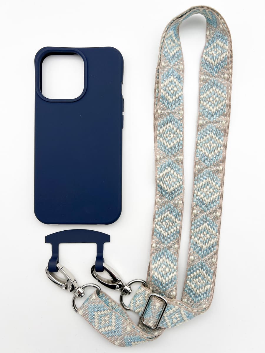 Set Handykette MAYA LIGHT BLUE mit Hülle NAVY für iPhone