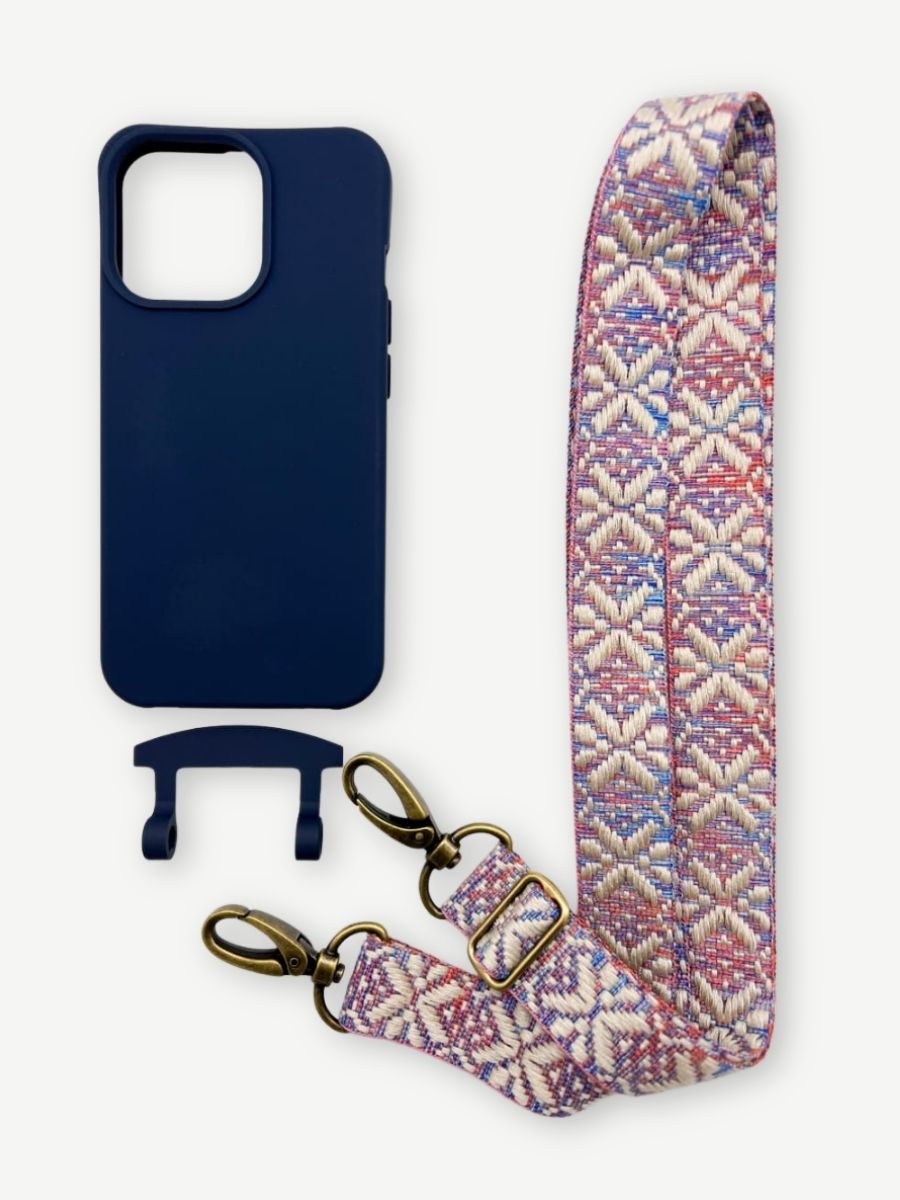 Set Handykette MAYA PASTELL mit Hülle NAVY für iPhone