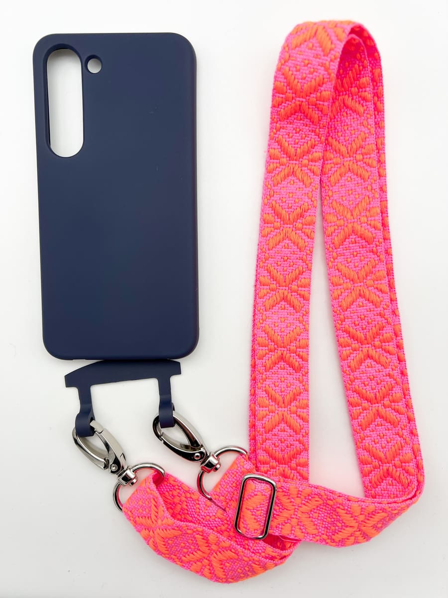 Set Handykette MAYA PINK ORANGE mit Hülle NAVY für Samsung