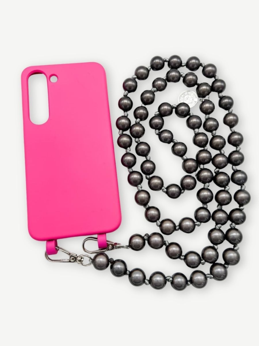 Set Handykette MIRACLE ANTHRAZIT mit Hülle HOT PINK für Samsung