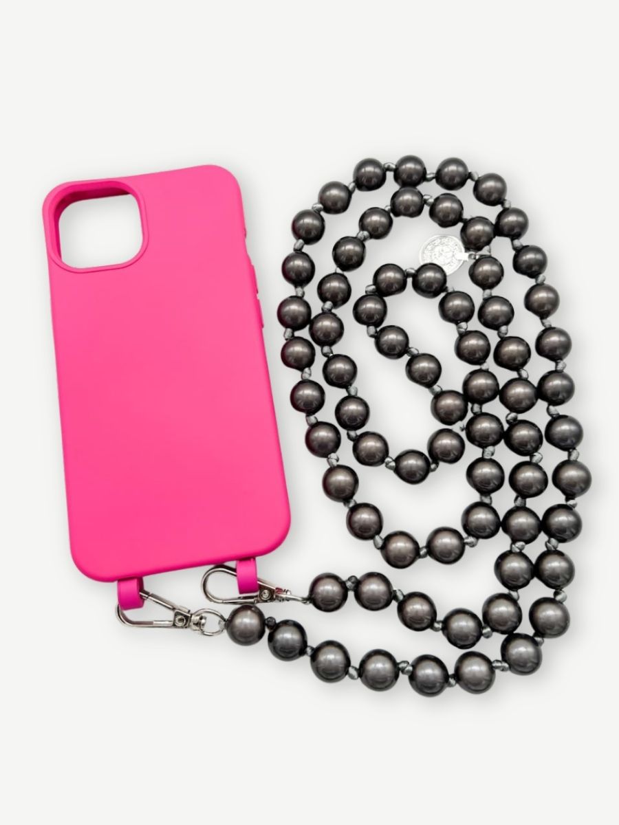 Set Handykette MIRACLE ANTHRAZIT mit Hülle HOT PINK für iPhone