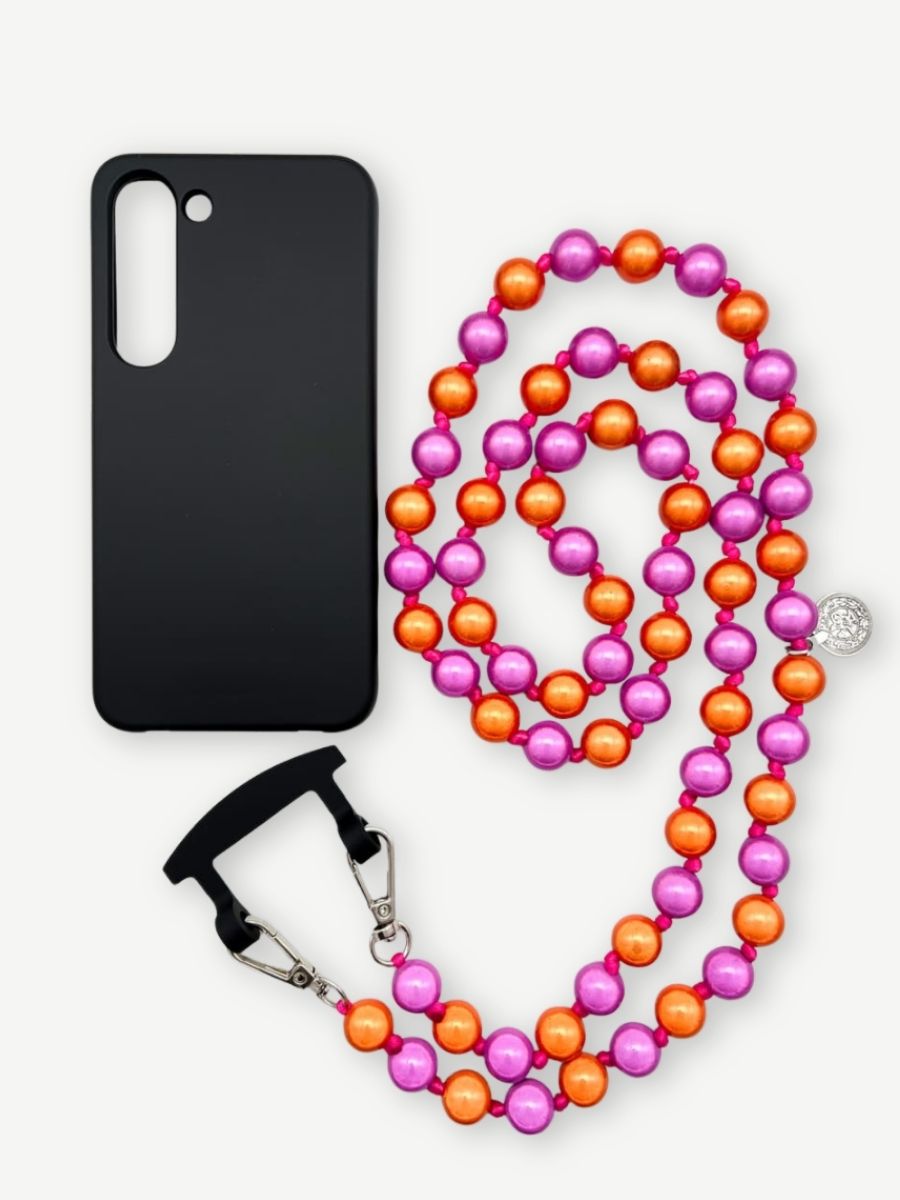 Set Handykette MIRACLE PINK ORANGE mit Hülle COAL für Samsung