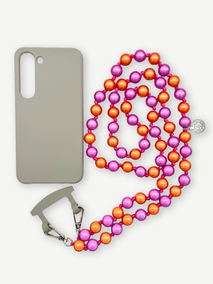 Set Handykette MIRACLE PINK ORANGE mit Hülle STONE für Samsung