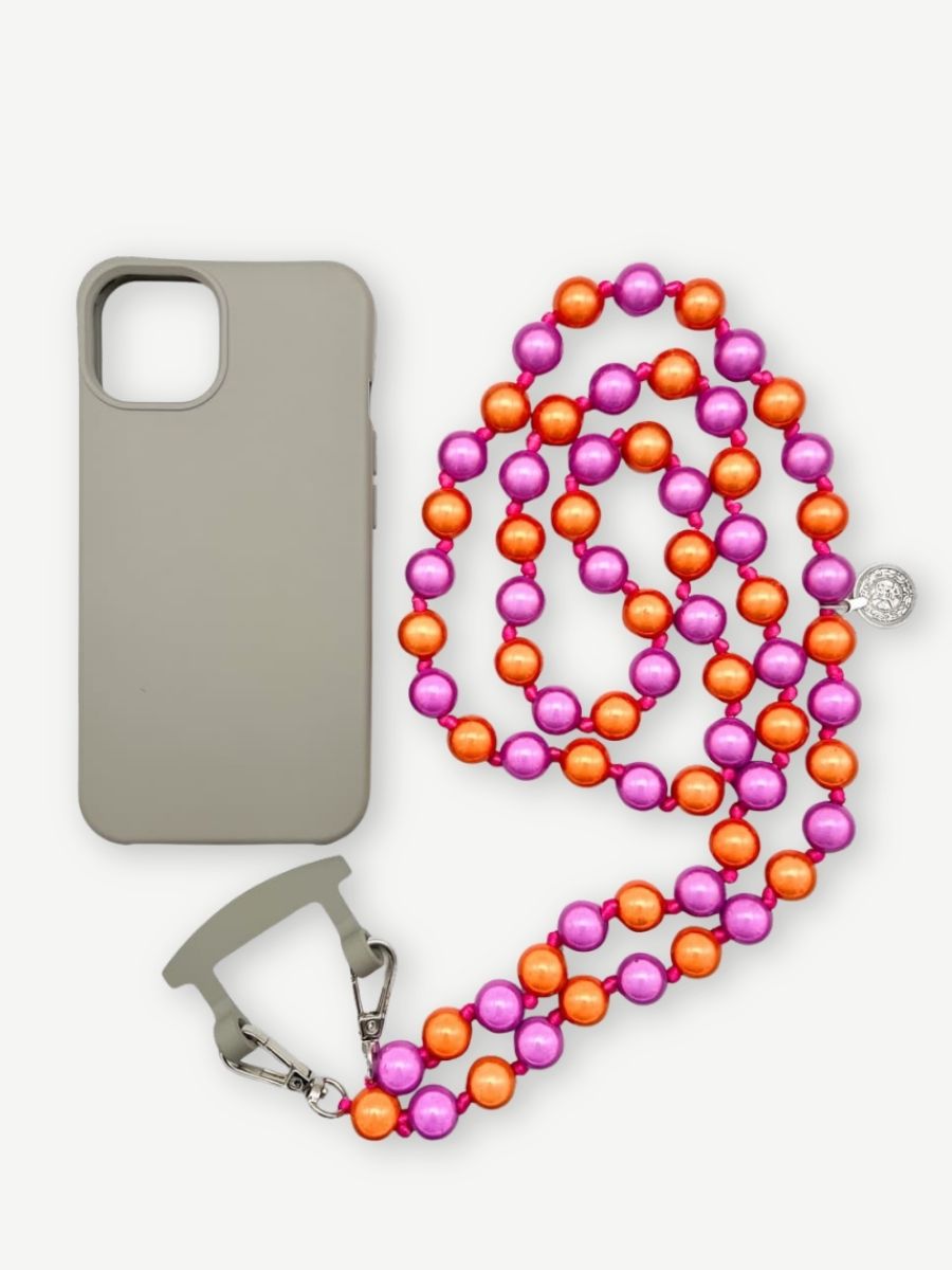 Set Handykette MIRACLE PINK ORANGE mit Hülle STONE für iPhone