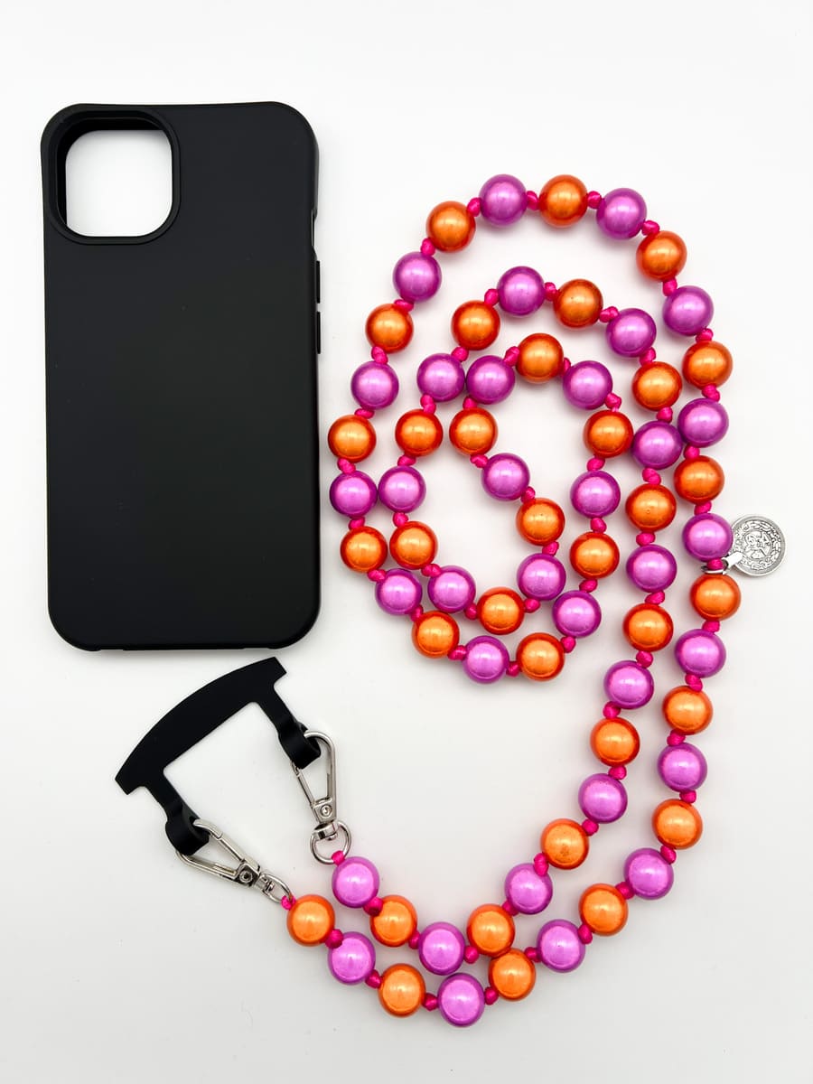 Set Handykette MIRACLE PINK ORANGE mit Hülle COAL für iPhone