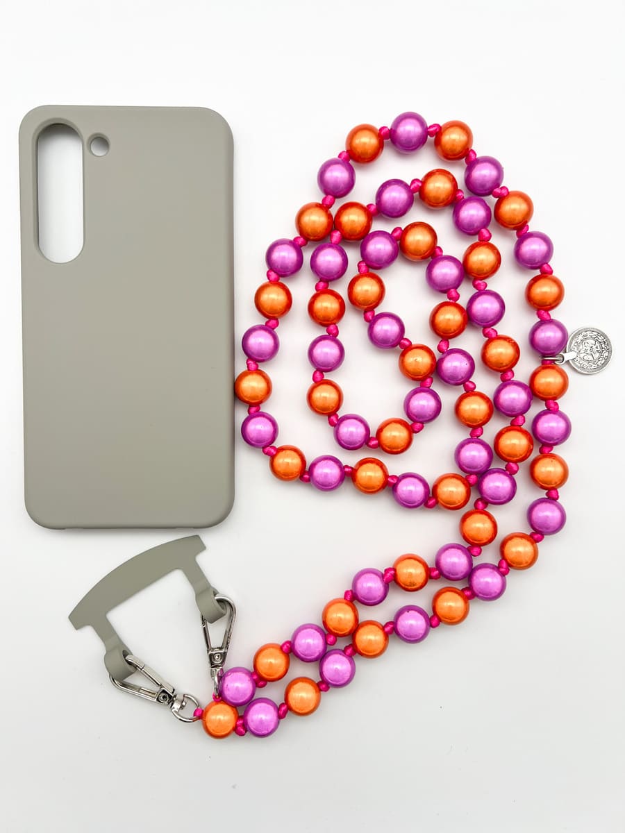 Set Handykette MIRACLE PINK ORANGE mit Hülle STONE für Samsung