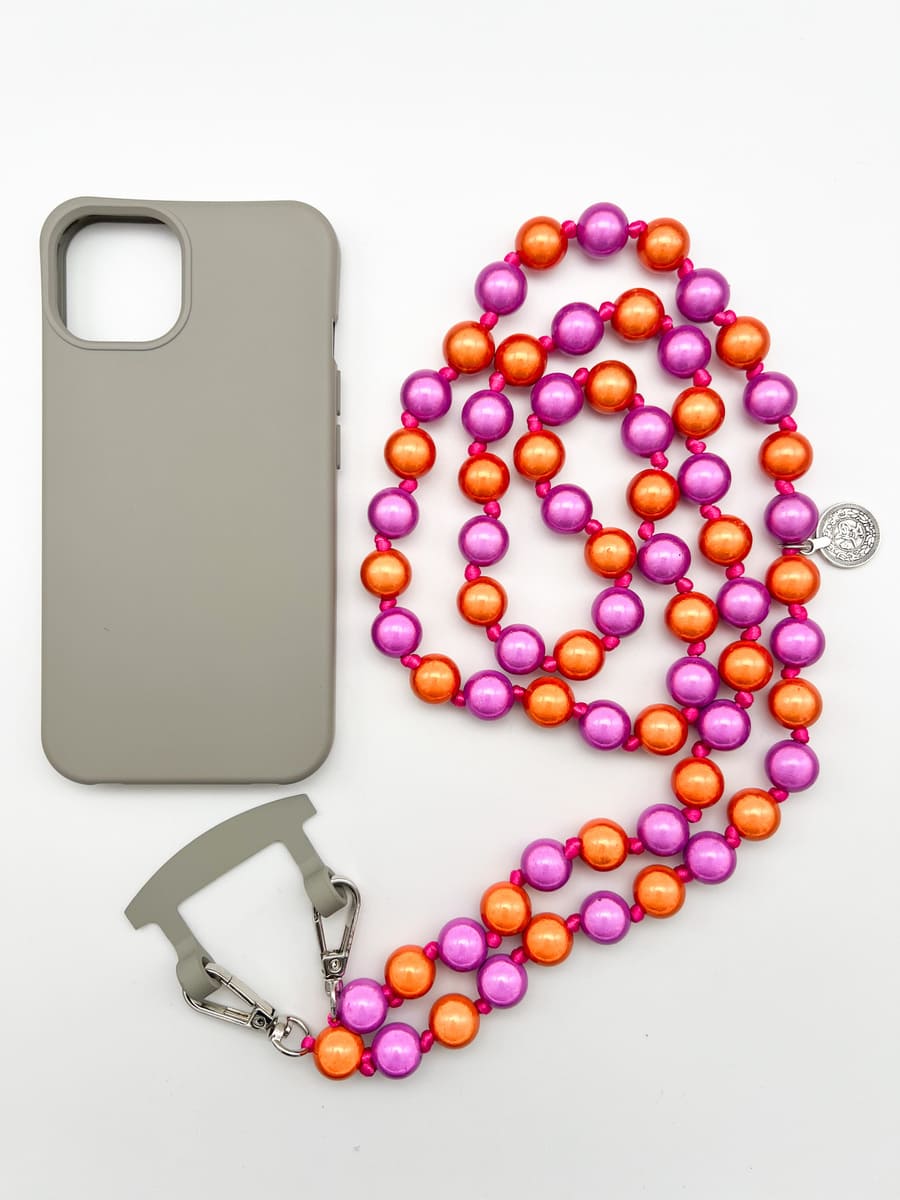 Set Handykette MIRACLE PINK ORANGE mit Hülle STONE für iPhone