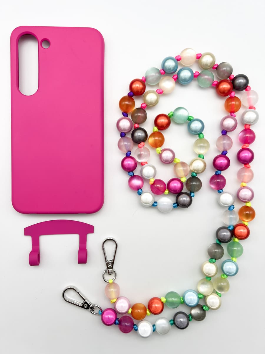 Set Handykette MIRACLE RAINBOW PASTELL mit Hülle HOT PINK für Samsung
