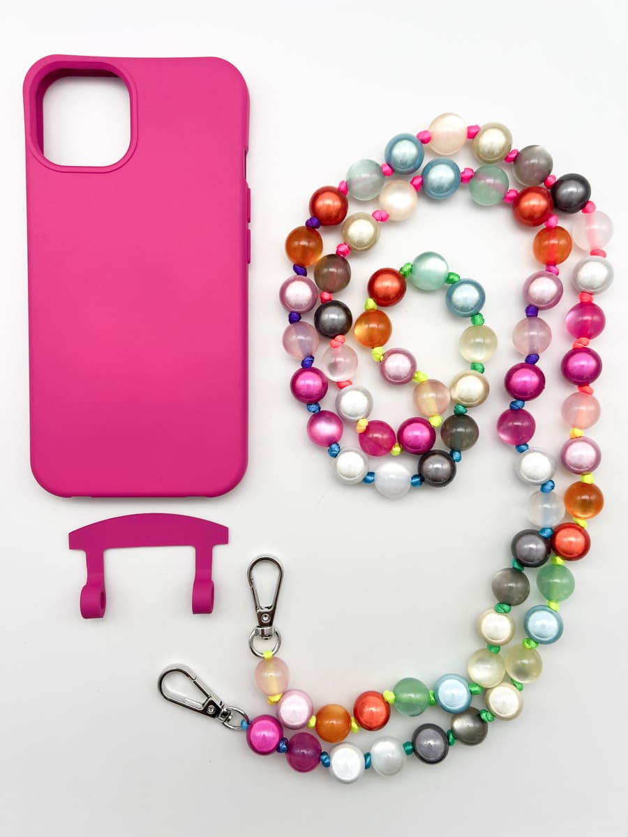 Set Handykette MIRACLE RAINBOW PASTELL mit Hülle HOT PINK für iPhone