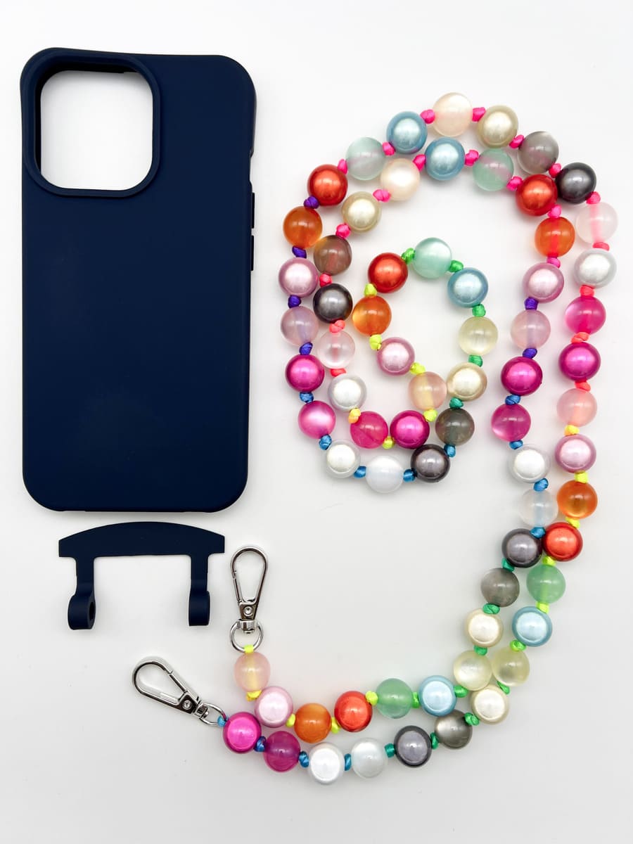 Set Handykette MIRACLE RAINBOW PASTELL mit Hülle NAVY für iPhone