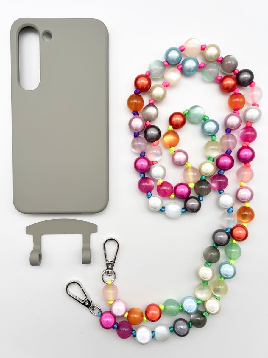 Set Handykette MIRACLE RAINBOW PASTELL mit Hülle STONE für Samsung